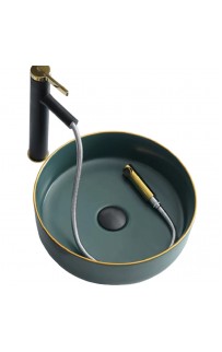 купить Раковина-чаша Bronze de Luxe 36 1054 Зеленая с золотым ободом в EV-SAN.RU