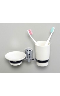 купить Стакан для зубных щеток с мыльницей WasserKRAFT K-28126 Хром Белый в EV-SAN.RU