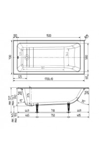 купить Чугунная ванна Wotte Line 170x70 БП-э00д1467 без антискользящего покрытия в EV-SAN.RU